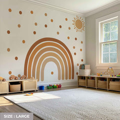 Boho Sun and Rainbow Wall Decal - Brown & Pink Nursery Wall Sticker for Kids Room Decor