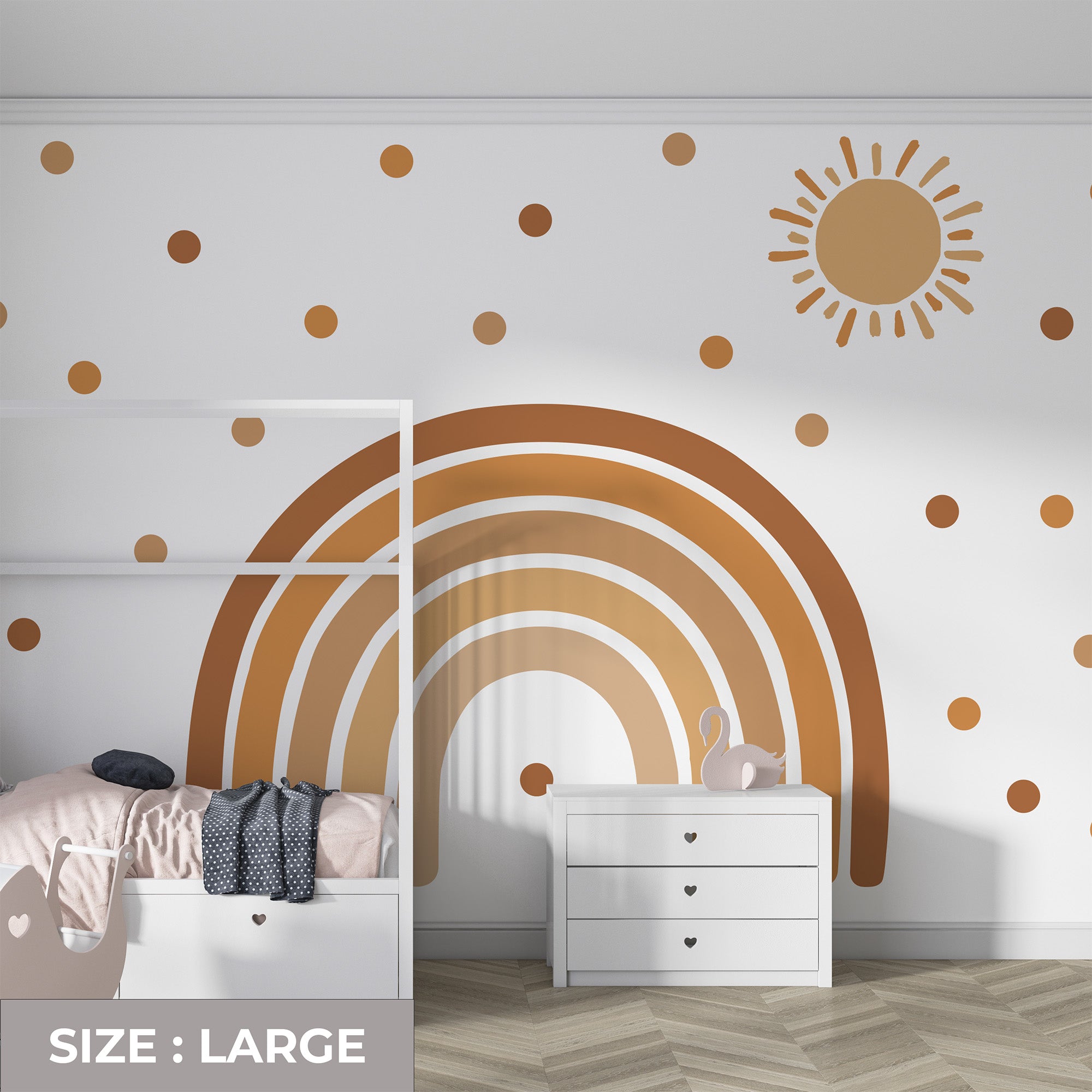 Boho Sun and Rainbow Wall Decal - Brown & Pink Nursery Wall Sticker for Kids Room Decor