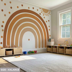 Boho Sun and Rainbow Wall Decal - Brown & Pink Nursery Wall Sticker for Kids Room Decor