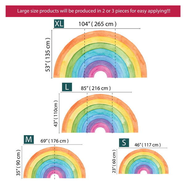 Large Watercolor Rainbow Wall Decal: Peel and Stick Mural