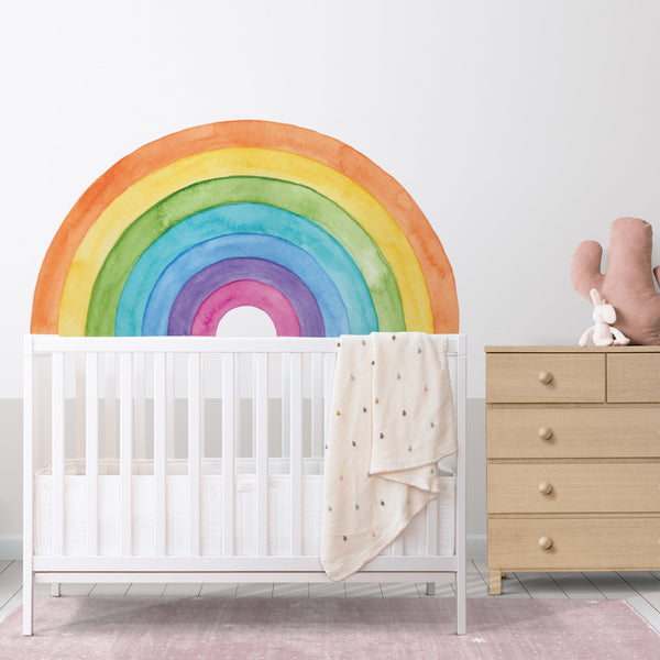 Large Watercolor Rainbow Wall Decal: Peel and Stick Mural