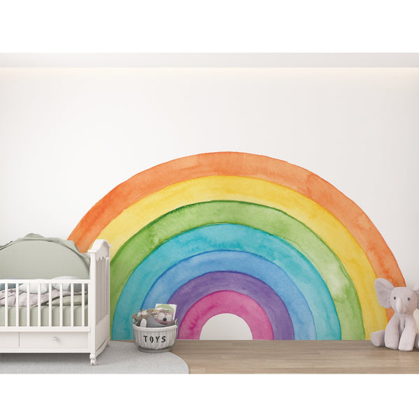 Large Watercolor Rainbow Wall Decal: Peel and Stick Mural