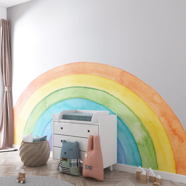 Large Watercolor Rainbow Wall Decal: Peel and Stick Mural