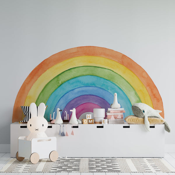Large Watercolor Rainbow Wall Decal: Peel and Stick Mural