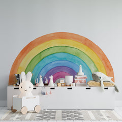 Large Watercolor Rainbow Wall Decal: Peel and Stick Mural