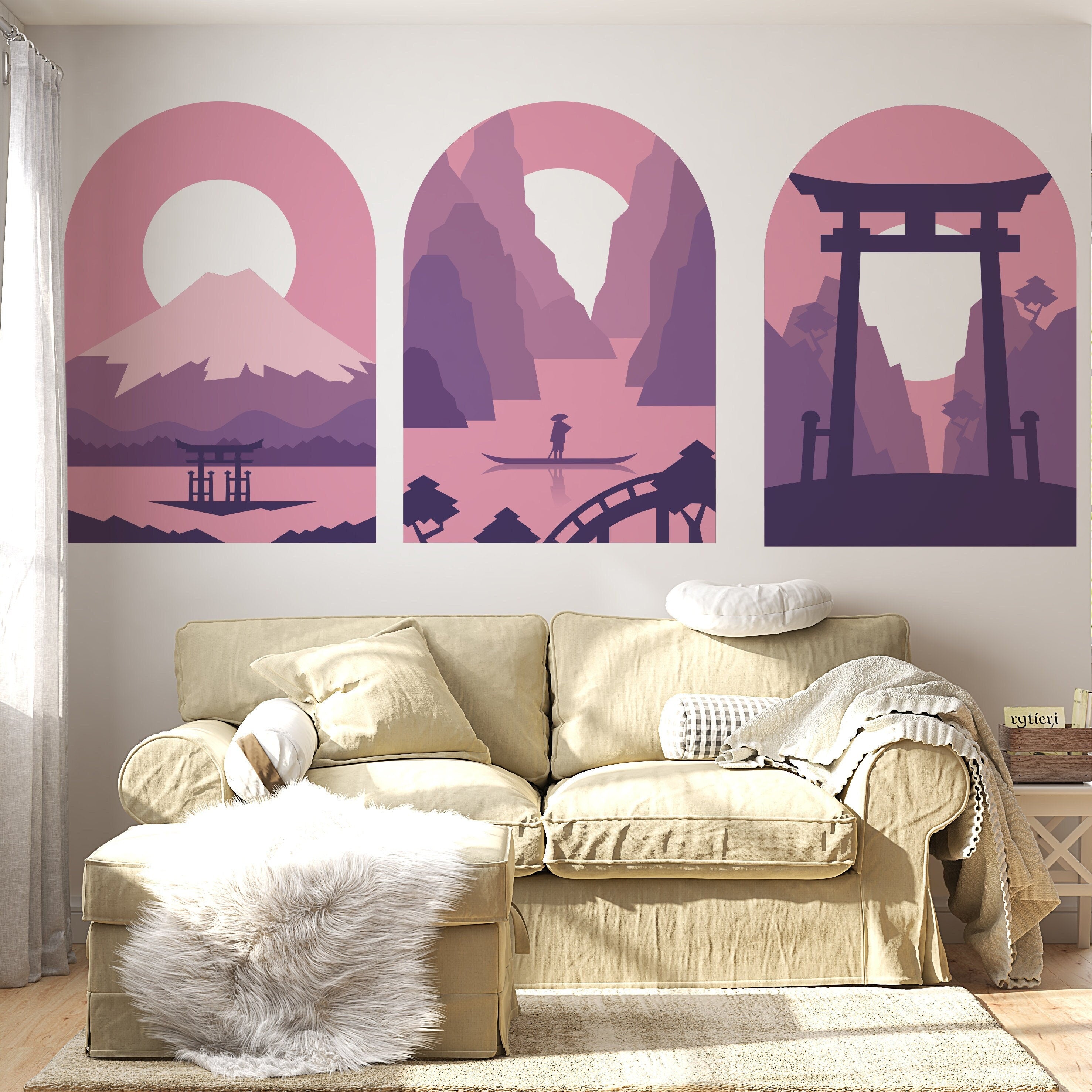 Line Mountain Wall Decal, Removable Wall Decal, Boho Landscape Wall Decal, Boho Headboard, Arch Landspace Wall Decal, Abstract Wall Decal