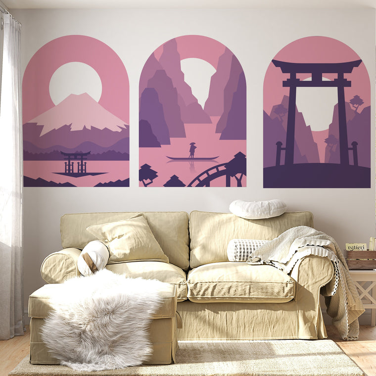 Line Mountain Wall Decal, Removable Wall Decal, Boho Landscape Wall Decal, Boho Headboard, Arch Landspace Wall Decal, Abstract Wall Decal