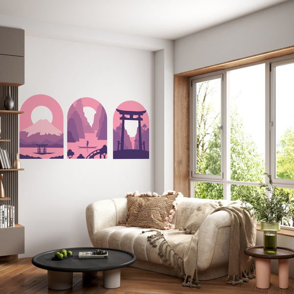 Line Mountain Wall Decal, Removable Wall Decal, Boho Landscape Wall Decal, Boho Headboard, Arch Landspace Wall Decal, Abstract Wall Decal