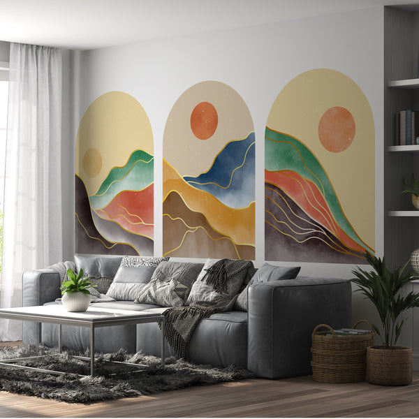 Mid Century Abstract Landscape Wall Decal: Bohemian Peel and Stick
