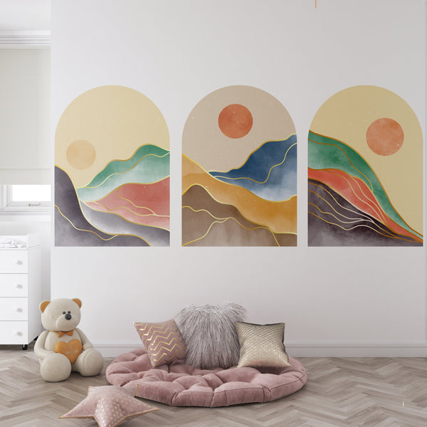Mid Century Abstract Landscape Wall Decal: Bohemian Peel and Stick