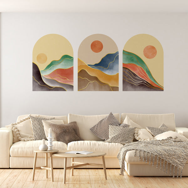 Mid Century Abstract Landscape Wall Decal: Bohemian Peel and Stick
