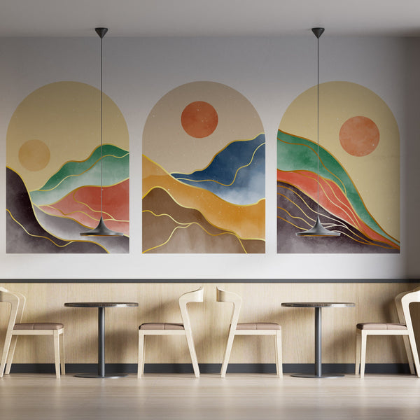 Mid Century Abstract Landscape Wall Decal: Bohemian Peel and Stick