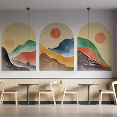 Mid Century Abstract Landscape Wall Decal: Bohemian Peel and Stick