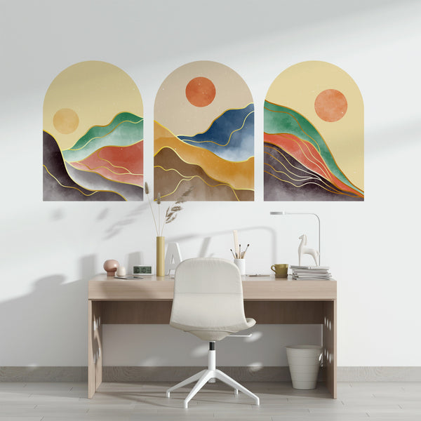 Mid Century Abstract Landscape Wall Decal: Bohemian Peel and Stick