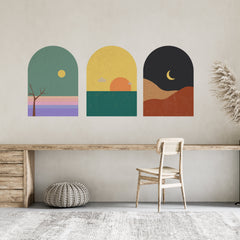 Mid Century Modern Landscape Wall Decal Set: Terracotta Sun Decor