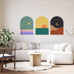 Mid Century Modern Landscape Wall Decal Set: Terracotta Sun Decor