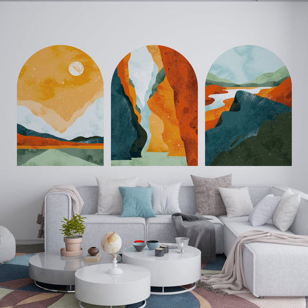 Mid-Century Modern Landscape Wall Decal: Bohemian Peel and Stick Art