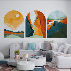 Mid-Century Modern Landscape Wall Decal: Bohemian Peel and Stick Art