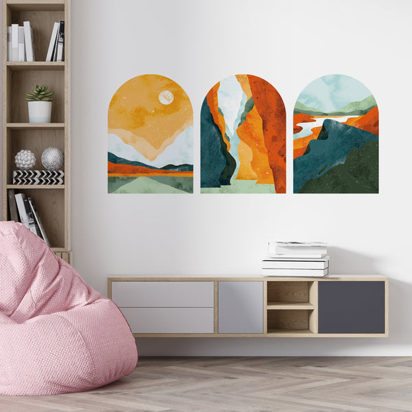 Mid-Century Modern Landscape Wall Decal: Bohemian Peel and Stick Art