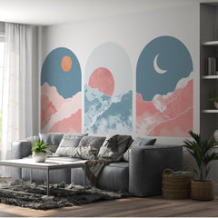 Mid Century Mountain Wall Decal: Boho Landscape Wallpaper