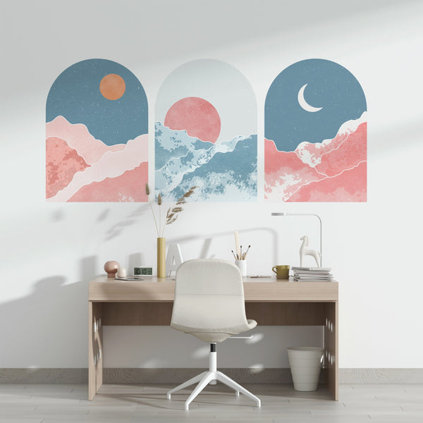 Mid Century Mountain Wall Decal: Boho Landscape Wallpaper