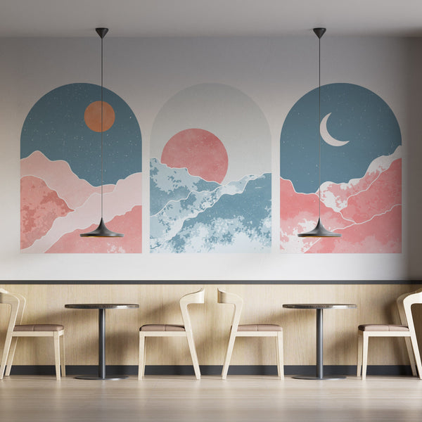 Mid Century Mountain Wall Decal: Boho Landscape Wallpaper
