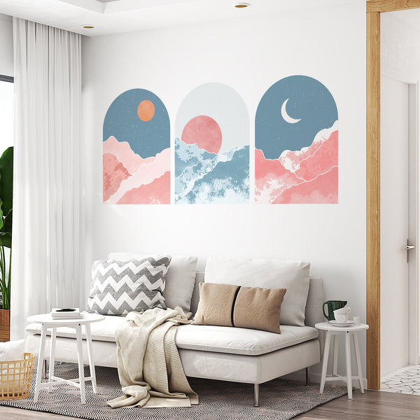 Mid Century Mountain Wall Decal: Boho Landscape Wallpaper