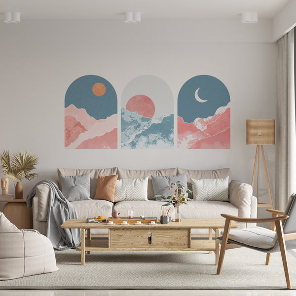 Mid Century Mountain Wall Decal: Boho Landscape Wallpaper