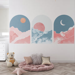Mid Century Mountain Wall Decal: Boho Landscape Wallpaper