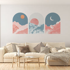 Mid Century Mountain Wall Decal: Boho Landscape Wallpaper