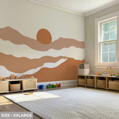 Terracotta Boho Sun Abstract Mountain Wall Decal – Peel & Stick Nursery Wall Mural