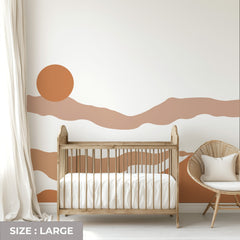 Terracotta Boho Sun Abstract Mountain Wall Decal – Peel & Stick Nursery Wall Mural