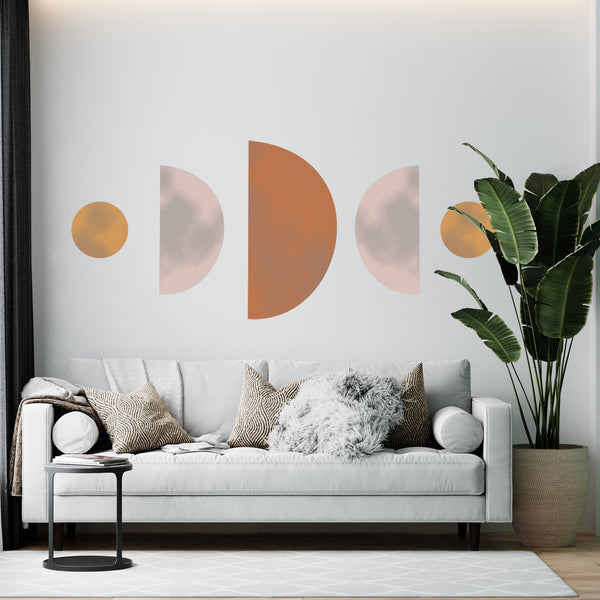 Moon Boho Wall Decal: Abstract Geometric Stickers, Earth Tones