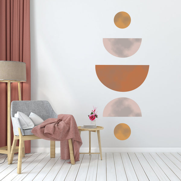 Moon Boho Wall Decal: Abstract Geometric Stickers, Earth Tones