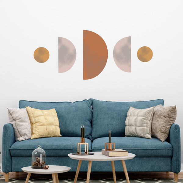 Moon Boho Wall Decal: Abstract Geometric Stickers, Earth Tones