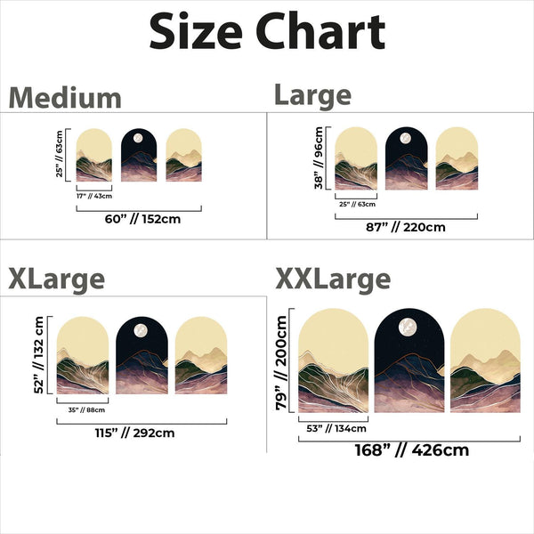 Moonlit Mountain Arch Wall Decal Set – Abstract Night Sky and Watercolor Landscape