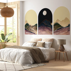 Moonlit Mountain Arch Wall Decal Set – Abstract Night Sky and Watercolor Landscape