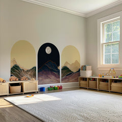 Moonlit Mountain Arch Wall Decal Set – Abstract Night Sky and Watercolor Landscape