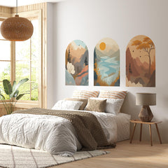 Mountain Landscape Arch Wall Decal Set – Sunset Lake, Forest & Desert Horizon Mural