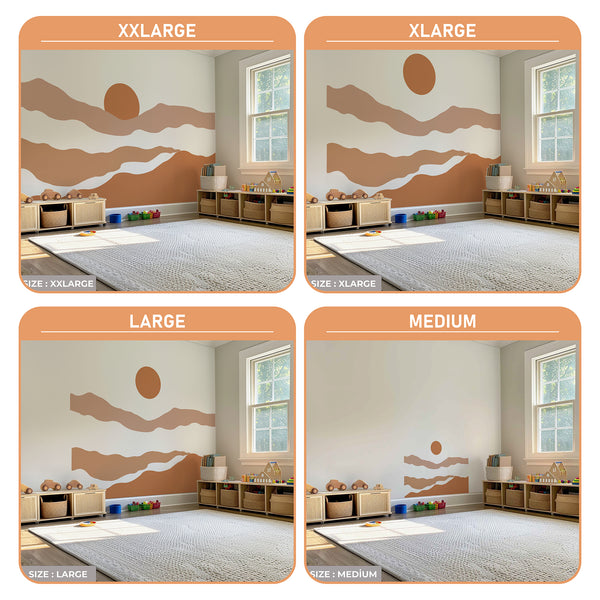 Terracotta Boho Sun Abstract Mountain Wall Decal – Peel & Stick Nursery Wall Mural