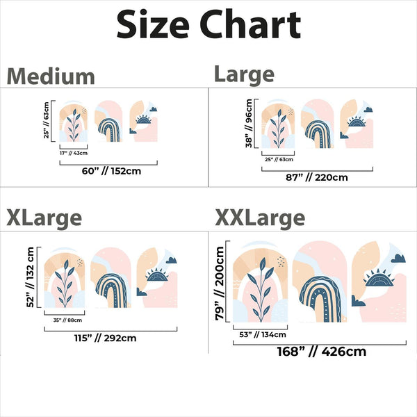 Pastel Boho Arch Wall Decal Set – Rainbow, Sun and Botanical Wallpaper Trio