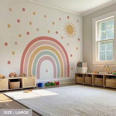 Boho Sun and Rainbow Wall Decal - Brown & Pink Nursery Wall Sticker for Kids Room Decor