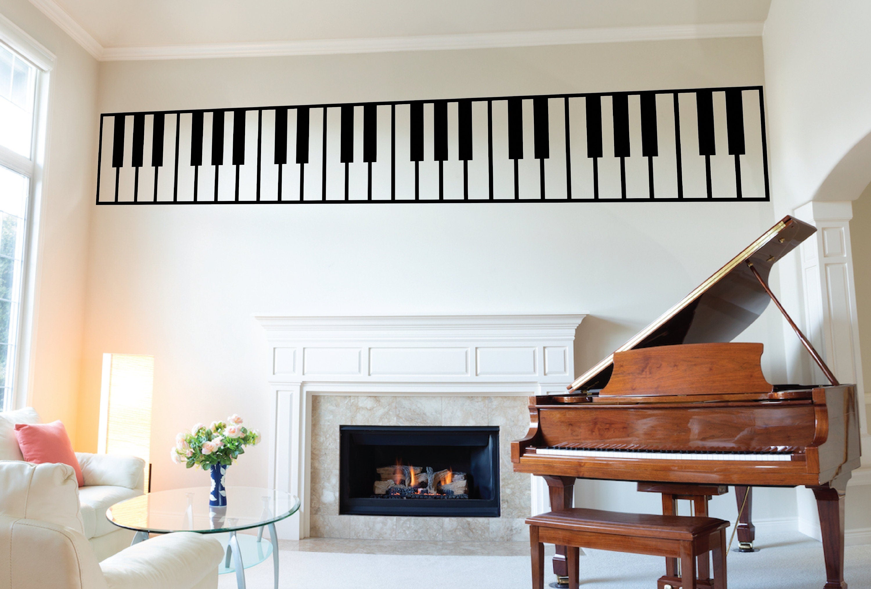 Piano  Transparent Wall Decal - Keyboard Vinyl Wall Sticker for Home, School, Classroom, Studio or Academy, Abstract Wall Decal
