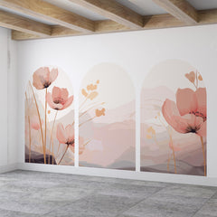 Pink Floral Arch Wall Decal Set – Soft Watercolor Flowers & Pastel Mountain Nursery Mural