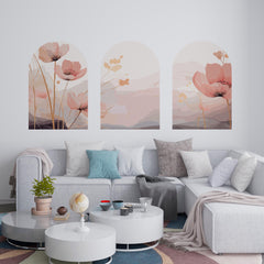 Pink Floral Arch Wall Decal Set – Soft Watercolor Flowers & Pastel Mountain Nursery Mural