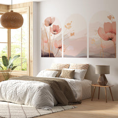 Pink Floral Arch Wall Decal Set – Soft Watercolor Flowers & Pastel Mountain Nursery Mural