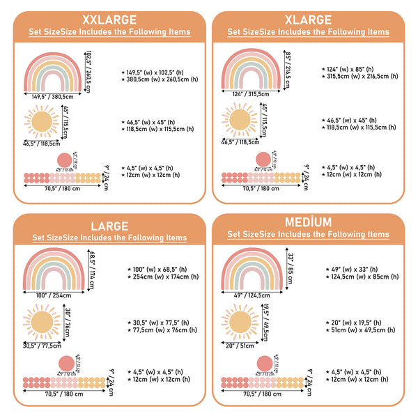 Boho Sun and Rainbow Wall Decal - Brown & Pink Nursery Wall Sticker for Kids Room Decor