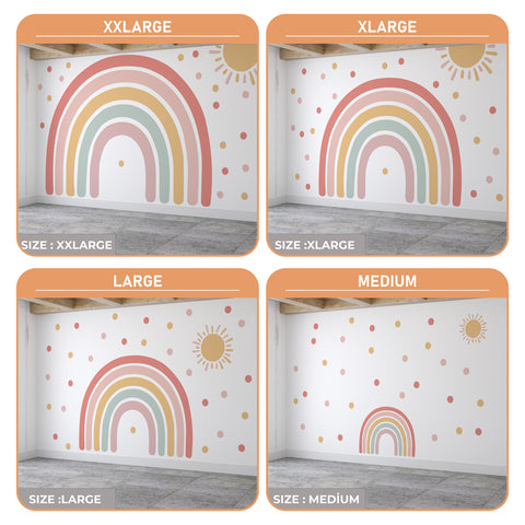 Boho Sun and Rainbow Wall Decal - Brown & Pink Nursery Wall Sticker for Kids Room Decor