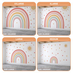 Boho Sun and Rainbow Wall Decal - Brown & Pink Nursery Wall Sticker for Kids Room Decor
