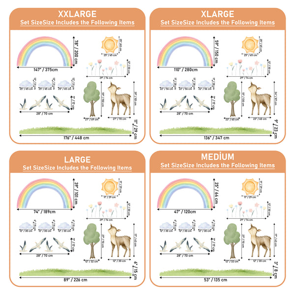 Rainbow Deer Wall Decal – Sun, Clouds & Nature | Nursery Wall Sticker